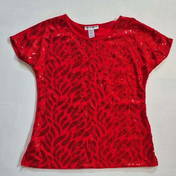 Cathy Daniels Scarlet Sequin Blouse - Picture 1 of 5